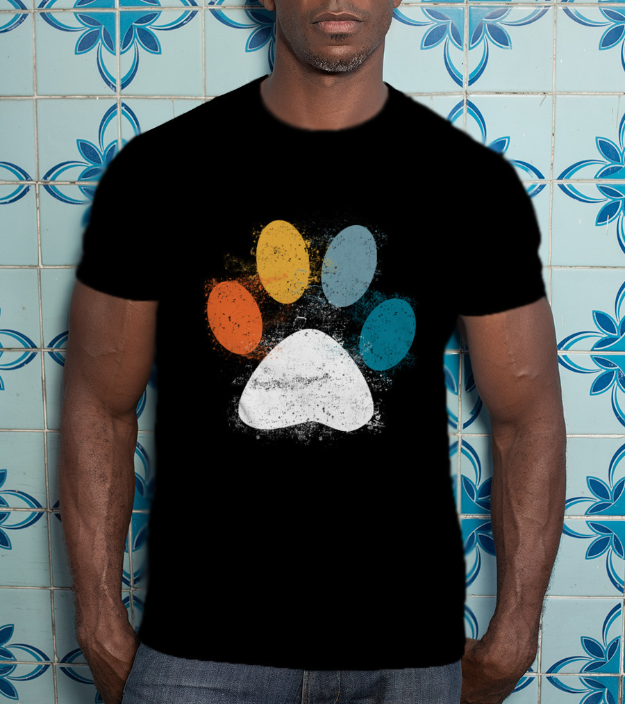 Vintage Colorful Dog Paw Print Puppy Love Pet Paw T-Shirt