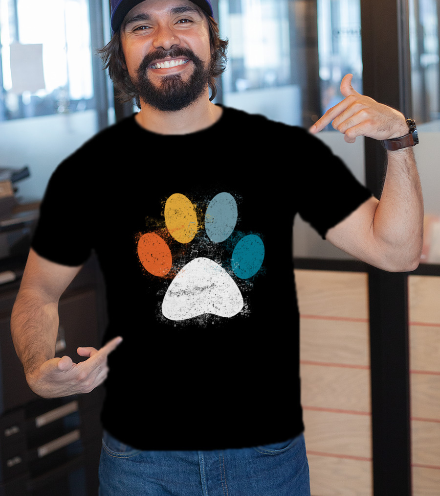 Vintage Colorful Dog Paw Print Puppy Love Pet Paw T-Shirt