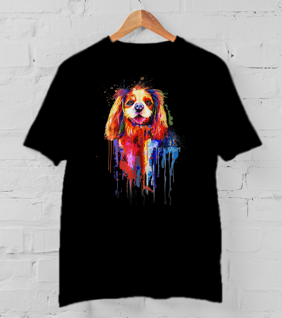 Dog Watercolor Painting Vibrant Dripping Colors T-Shirt