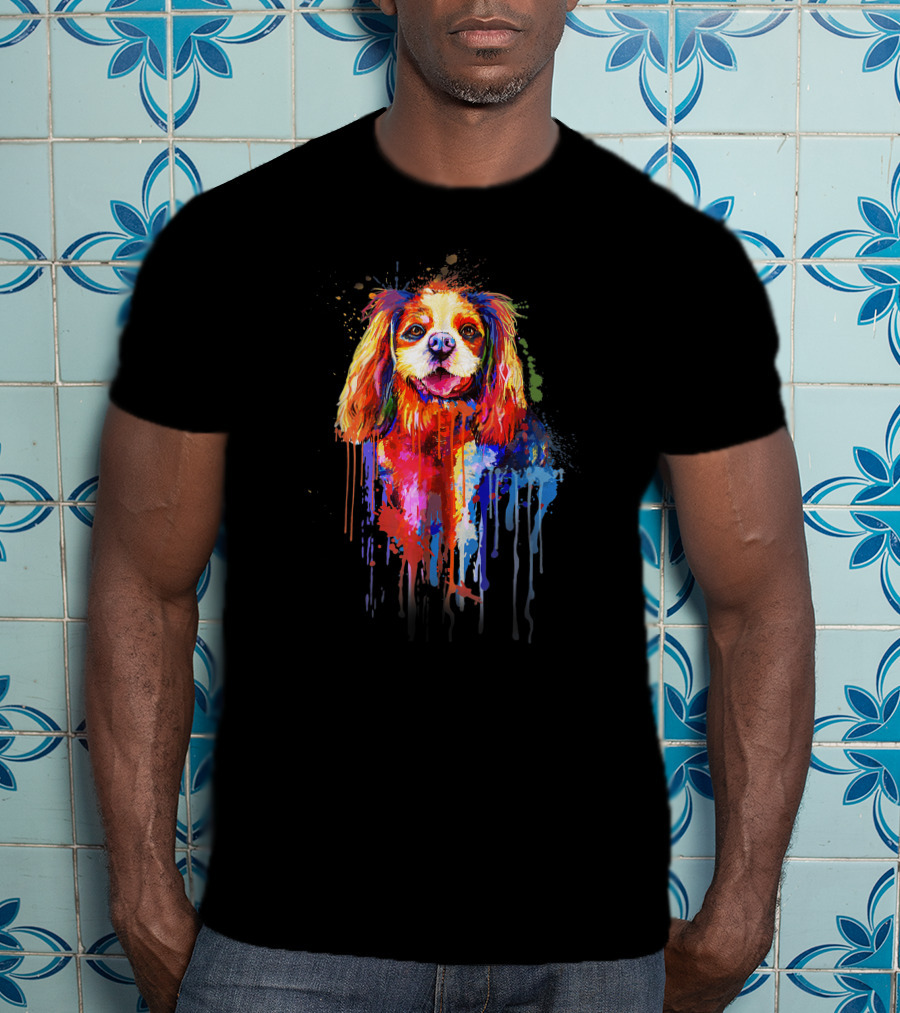Dog Watercolor Painting Vibrant Dripping Colors T-Shirt