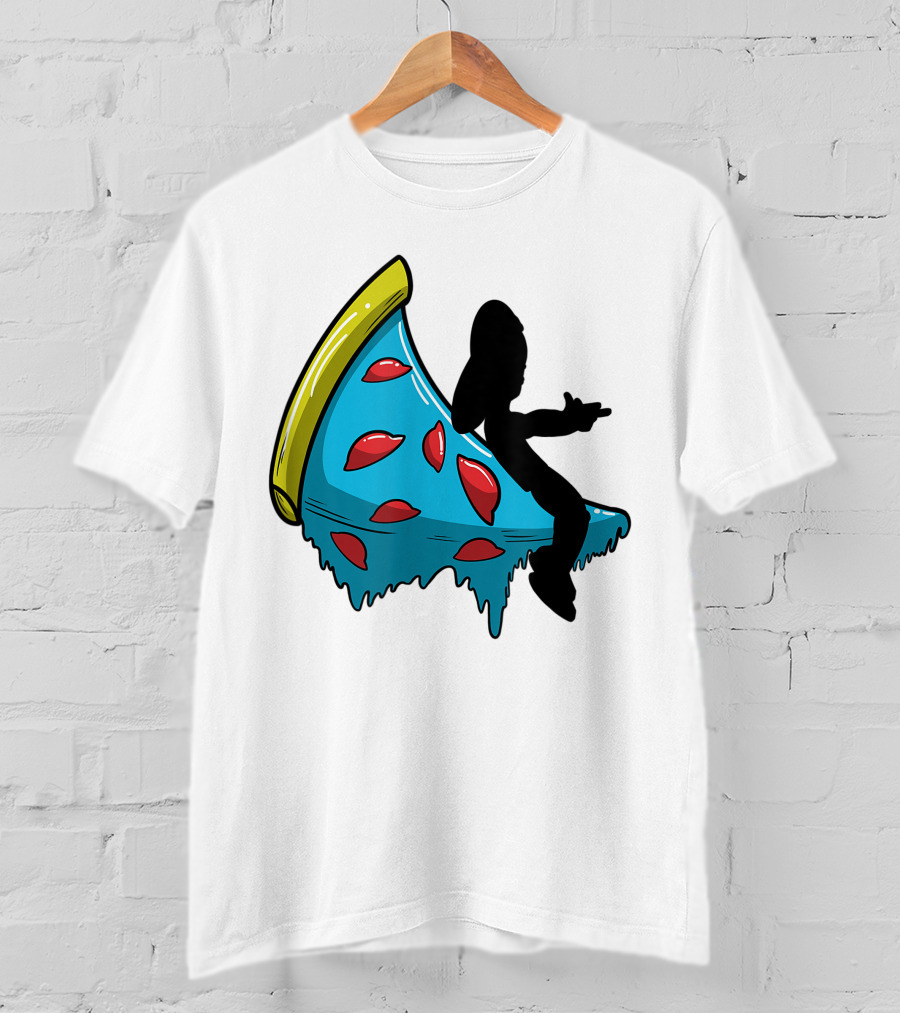Picza Moon Silhouette On Blue Pizza Slice With Red Toppings T-Shirt