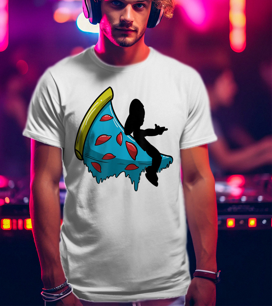 Picza Moon Silhouette On Blue Pizza Slice With Red Toppings T-Shirt