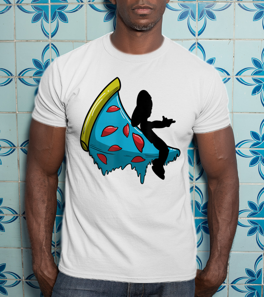 Picza Moon Silhouette On Blue Pizza Slice With Red Toppings T-Shirt
