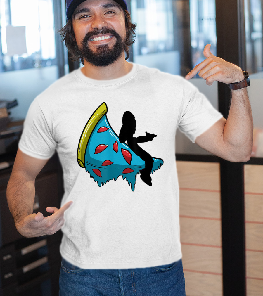 Picza Moon Silhouette On Blue Pizza Slice With Red Toppings T-Shirt