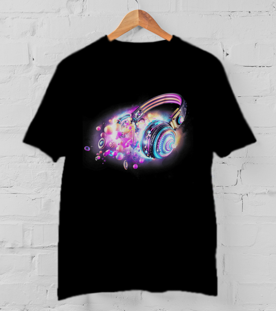 LED Sound Activated Glow DJ Headphones Neon Lights Music Vibes T-Shirt