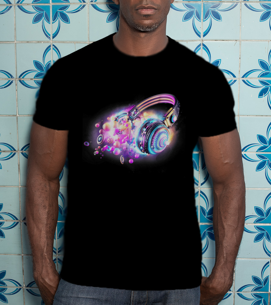 LED Sound Activated Glow DJ Headphones Neon Lights Music Vibes T-Shirt