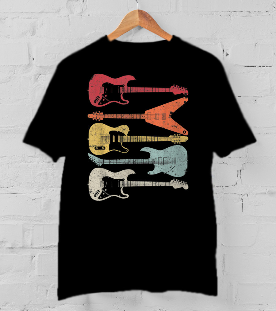Guitar Guitarist Colorful Electric Guitars Distressed Texture T-Shirt