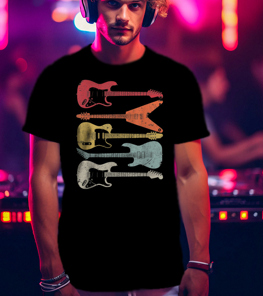 Guitar Guitarist Colorful Electric Guitars Distressed Texture T-Shirt