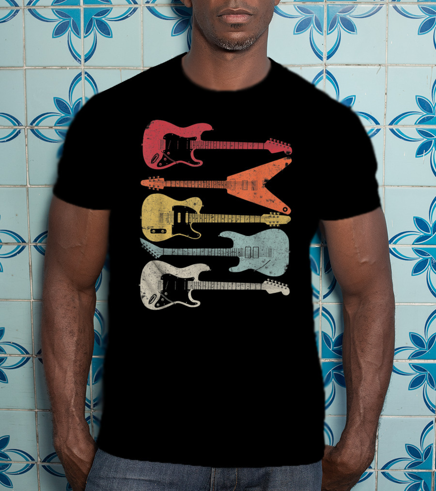 Guitar Guitarist Colorful Electric Guitars Distressed Texture T-Shirt