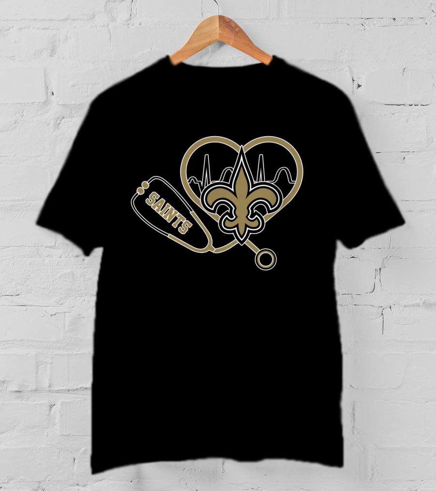 Saints Fleur-de-Lis Heartbeat Stethoscope T-Shirt