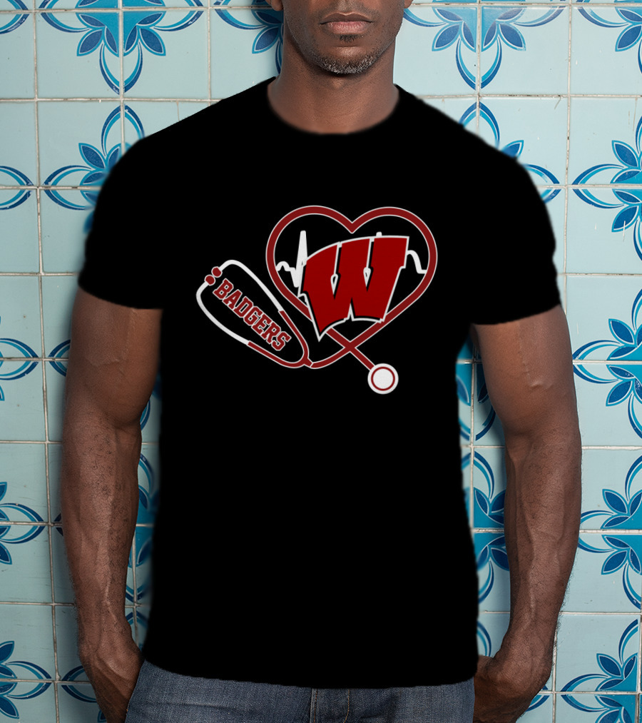 Wisconsin Badgers Stethoscope Heartbeat T-Shirt