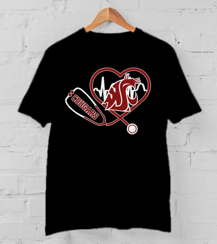 Cougars Washington State Heartbeat Stethoscope T-Shirt
