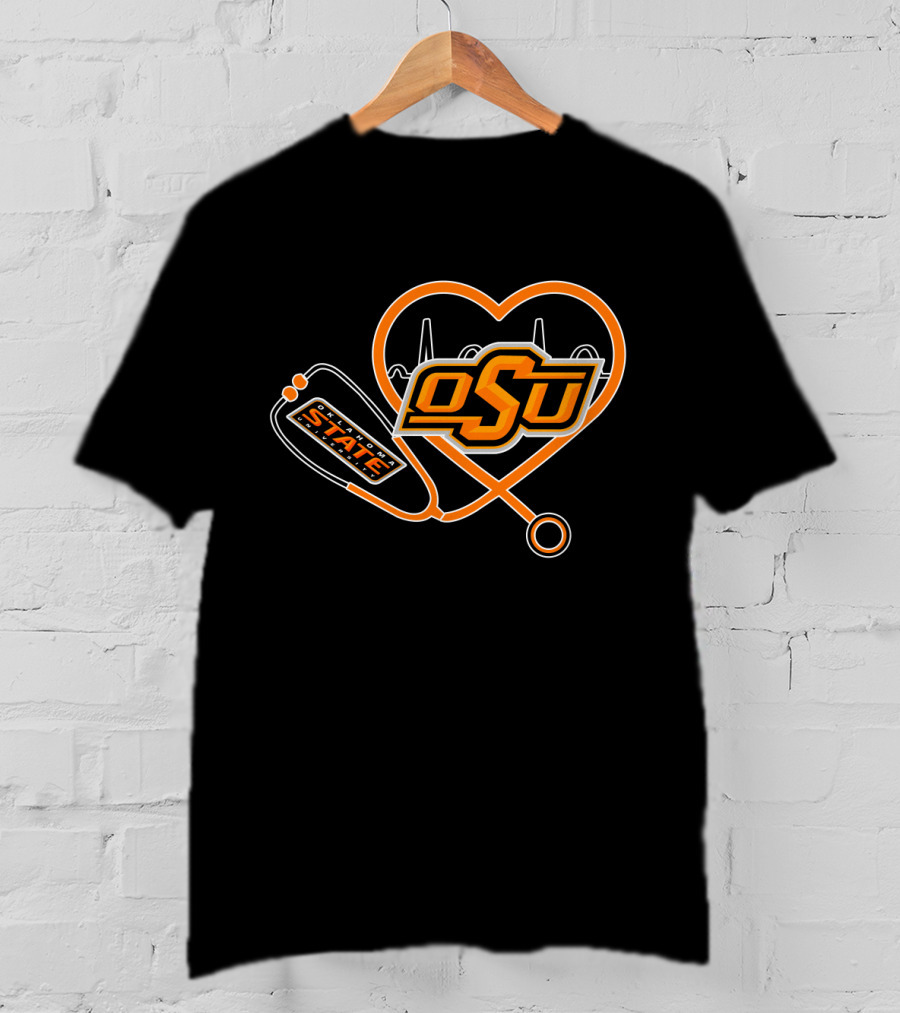 OSU Oklahoma State Cowboys Heartbeat Stethoscope T-Shirt