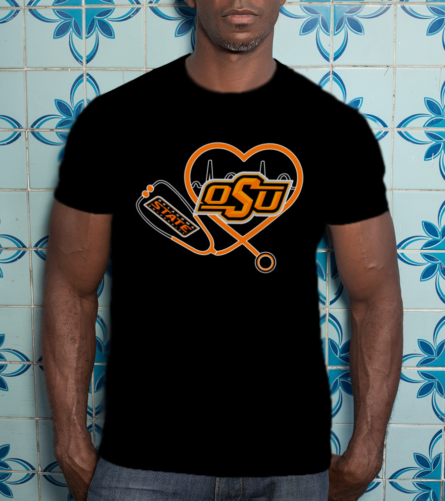 OSU Oklahoma State Cowboys Heartbeat Stethoscope T-Shirt