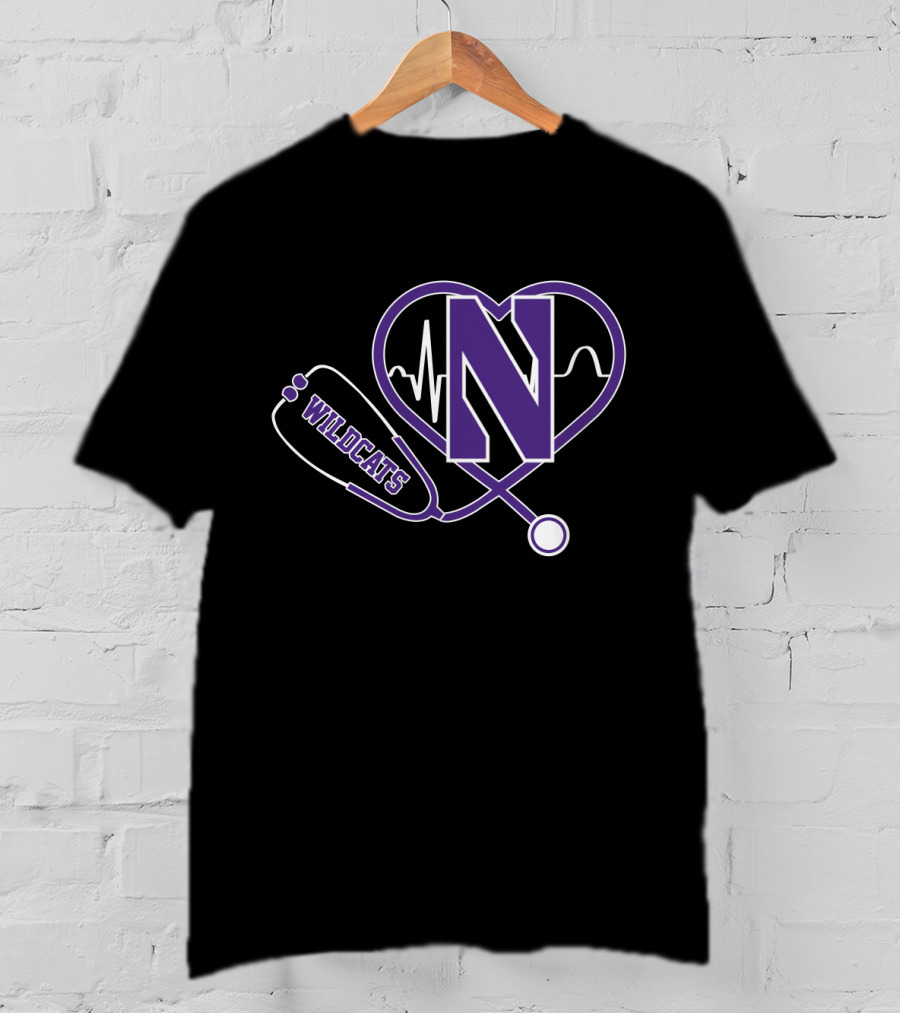 Northwestern Wildcats Stethoscope Heartbeat N T-Shirt