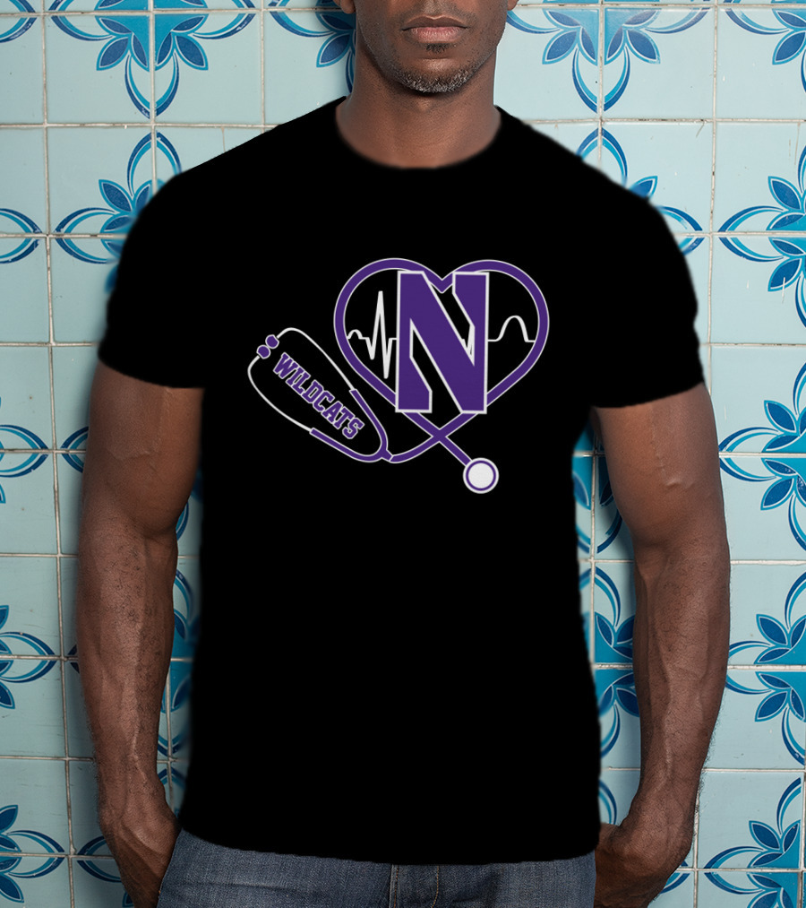 Northwestern Wildcats Stethoscope Heartbeat N T-Shirt