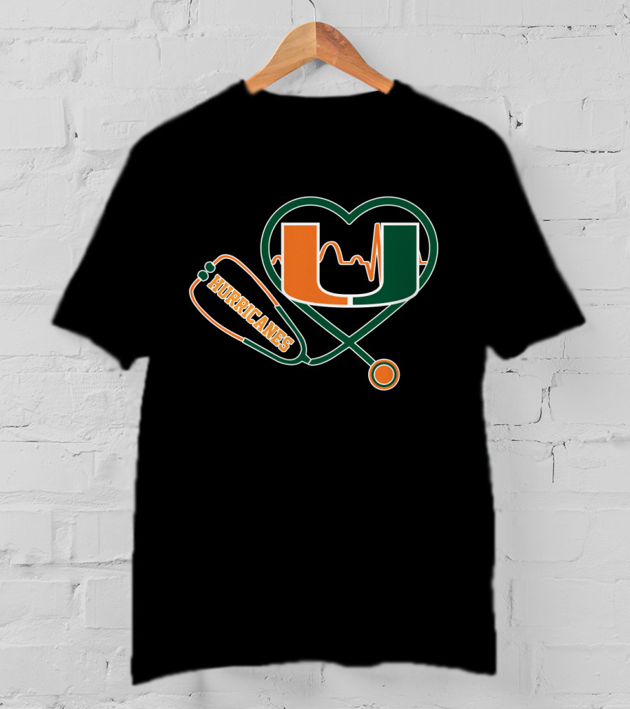 Miami Hurricanes Heartbeat Stethoscope U T-Shirt