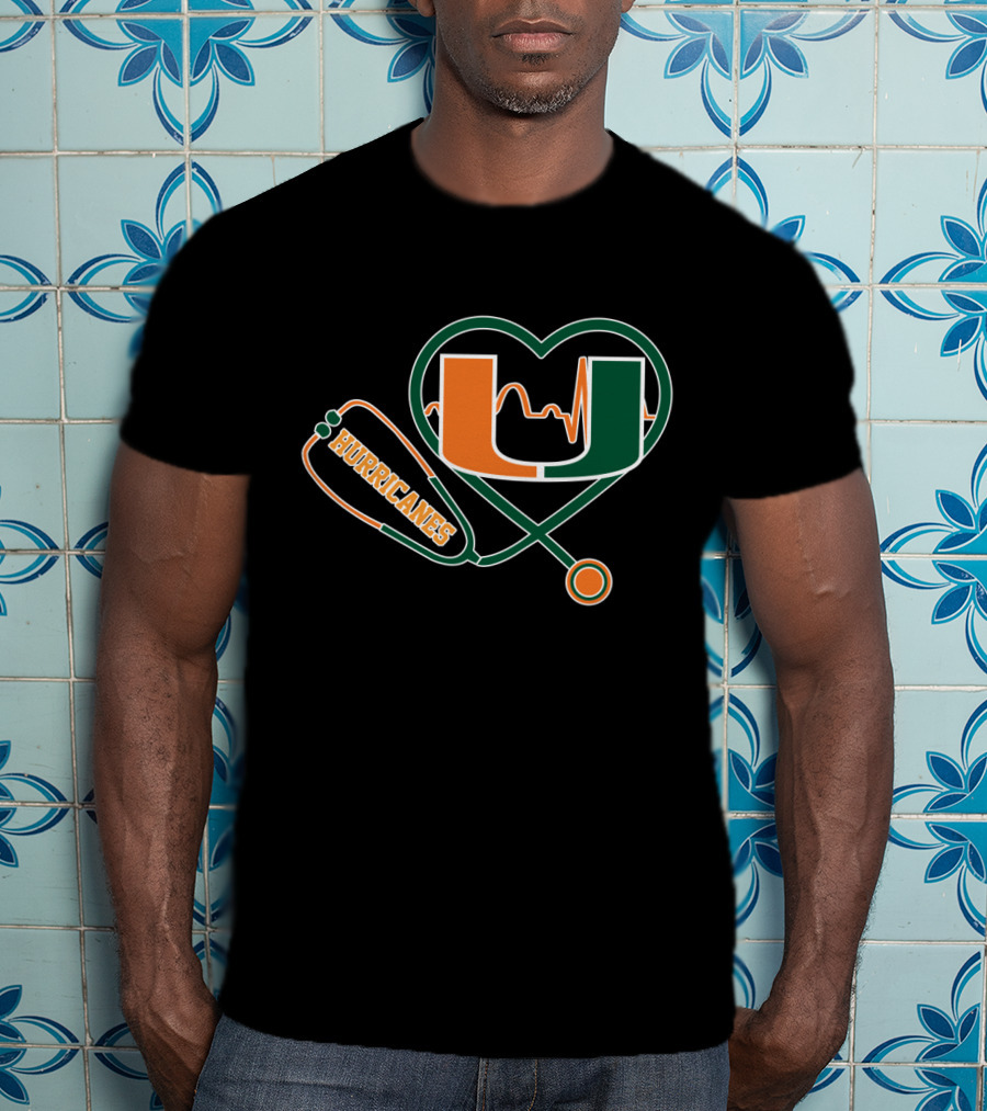 Miami Hurricanes Heartbeat Stethoscope U T-Shirt
