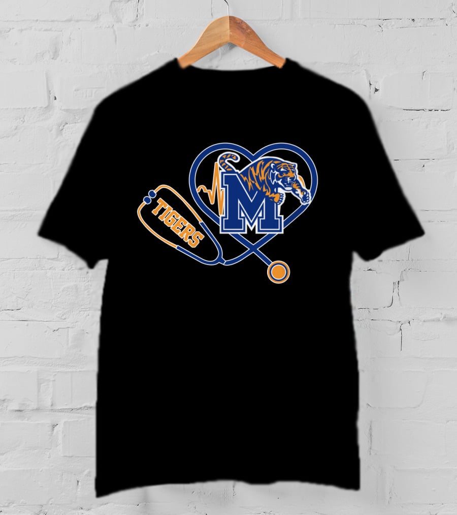 Heart And Stethoscope With Memphis Tigers M T-Shirt