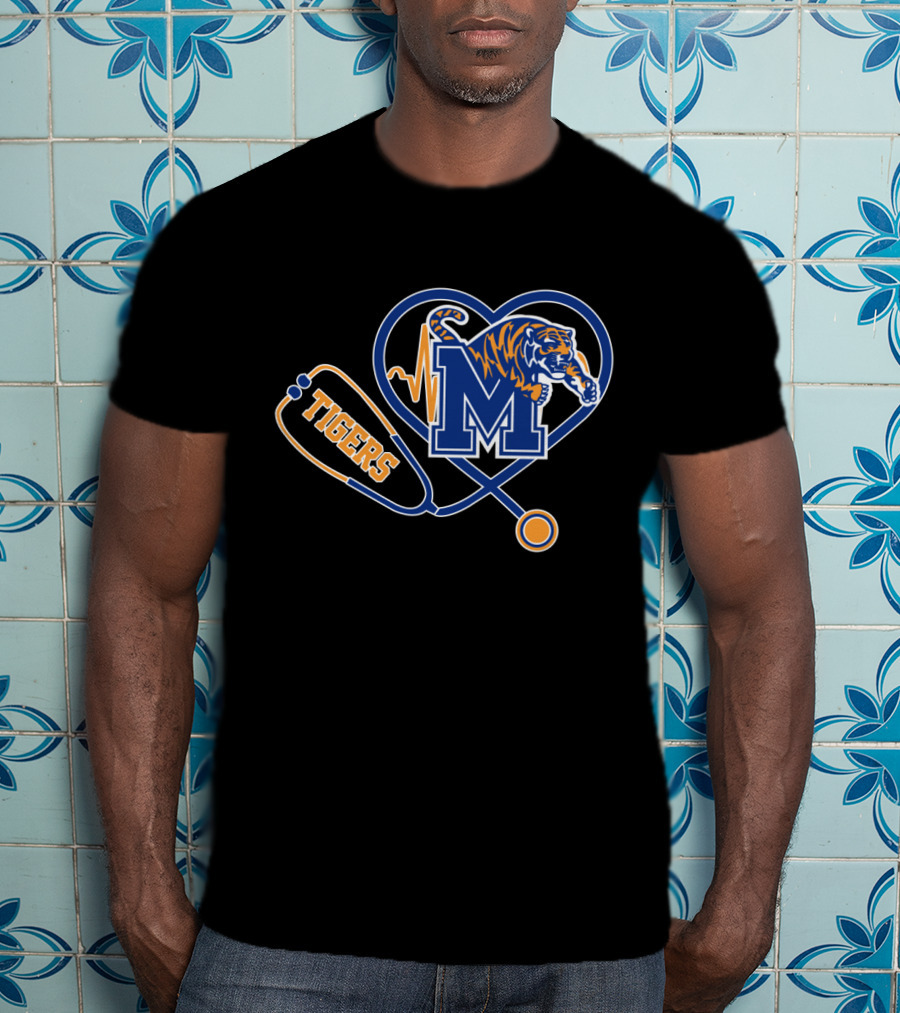 Heart And Stethoscope With Memphis Tigers M T-Shirt