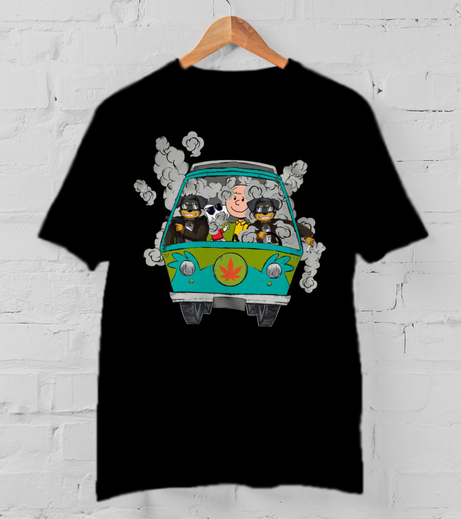 Rottweiler Ds0 Road Trip In Smoke-Filled Van With Cartoon Characters T-Shirt