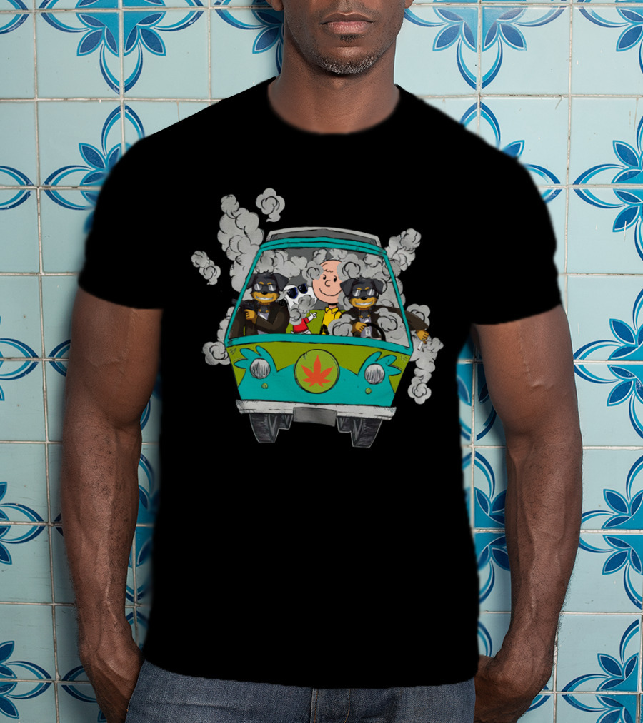 Rottweiler Ds0 Road Trip In Smoke-Filled Van With Cartoon Characters T-Shirt