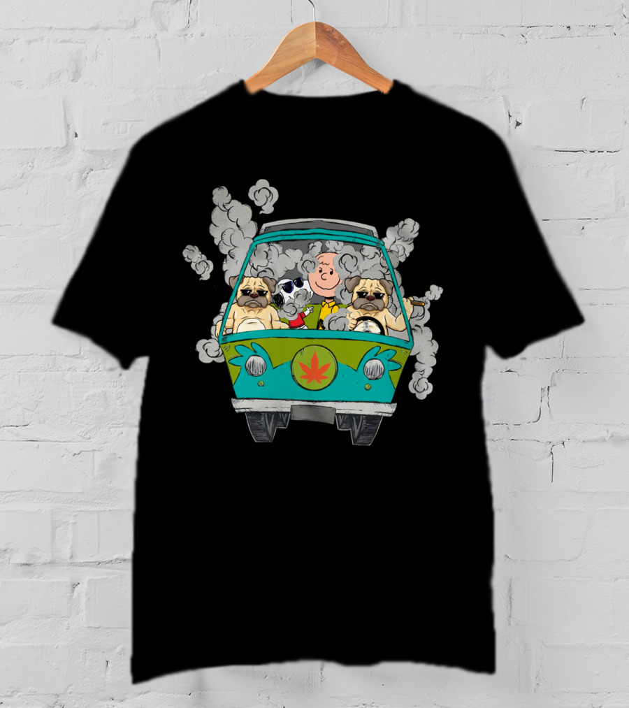 Pug Ds0 Smoking Van With Iconic Dog And Cartoon Character T-Shirt