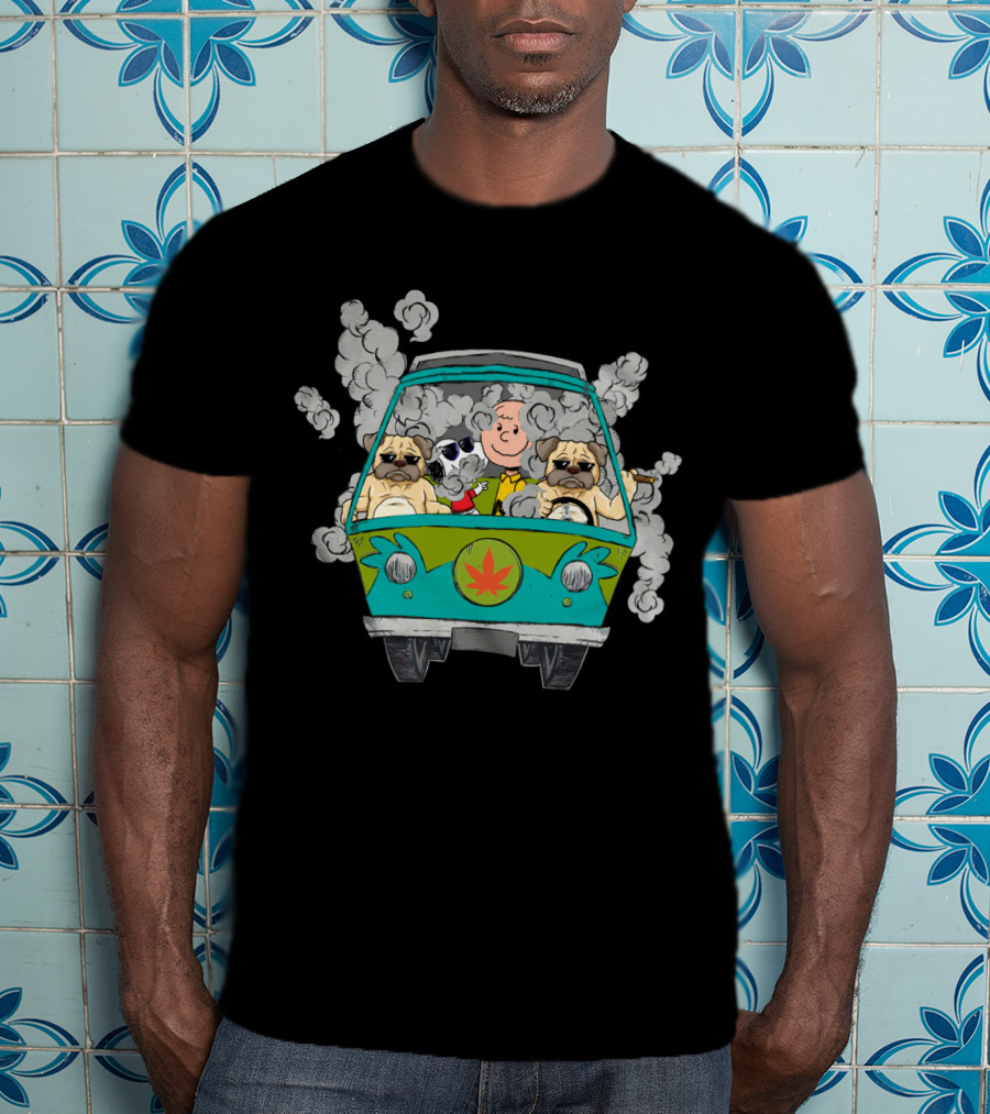 Pug Ds0 Smoking Van With Iconic Dog And Cartoon Character T-Shirt