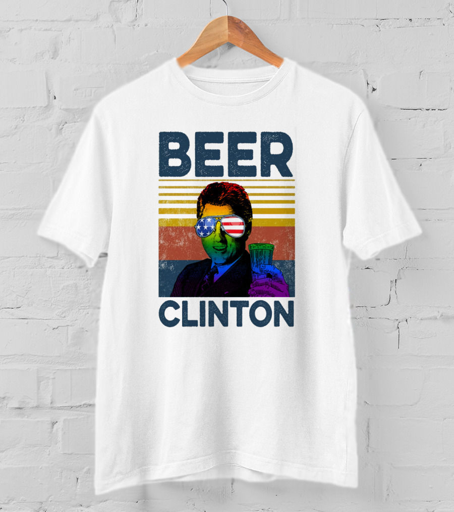 Beer Clinton Stars And Stripes Sunglasses Retro Drink T-Shirt