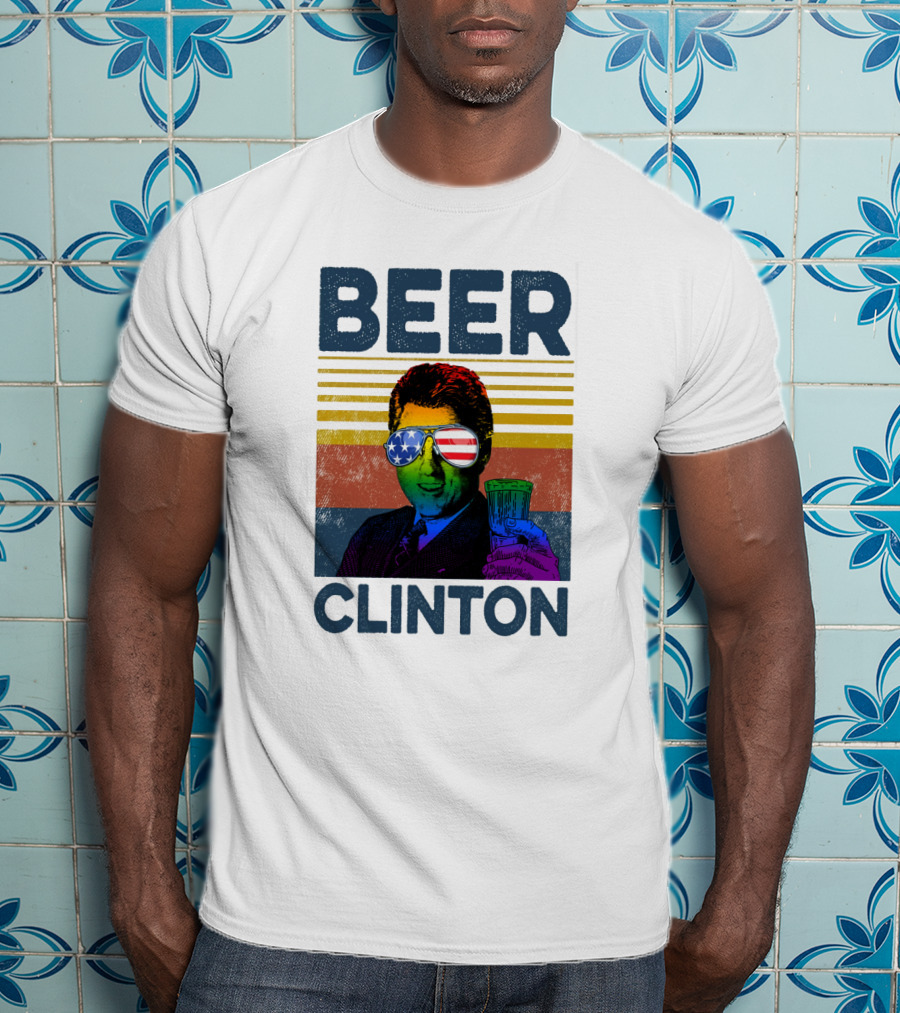 Beer Clinton Stars And Stripes Sunglasses Retro Drink T-Shirt