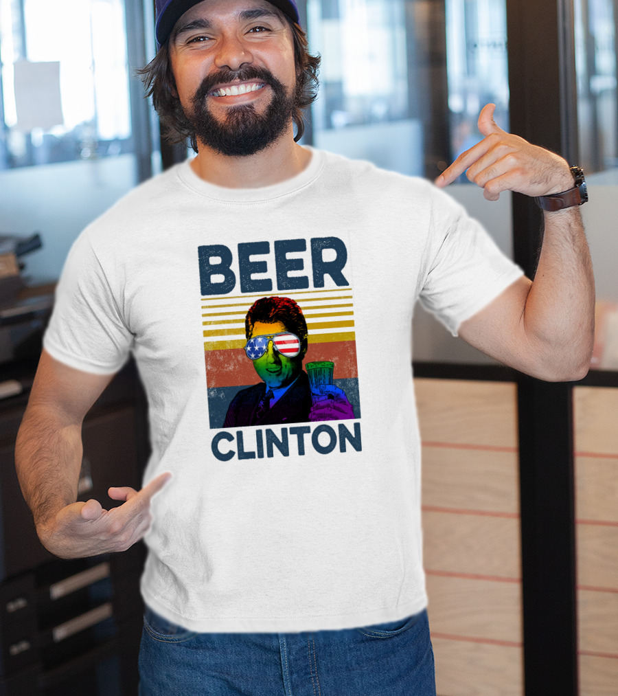 Beer Clinton Stars And Stripes Sunglasses Retro Drink T-Shirt
