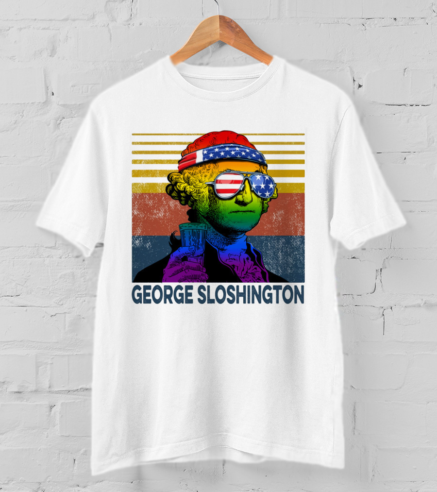 George Sloshington Patriotic Beer Celebration With American Flag Bandana And Sunglasses T-Shirt