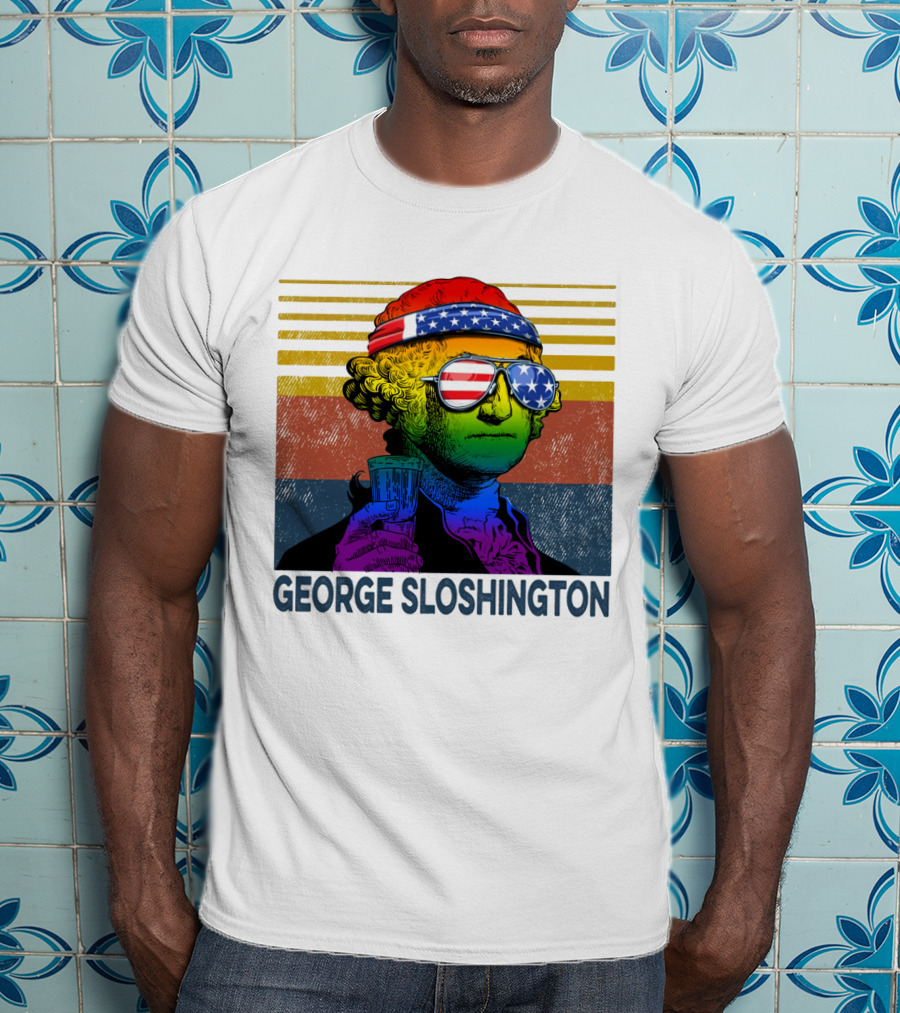 George Sloshington Patriotic Beer Celebration With American Flag Bandana And Sunglasses T-Shirt