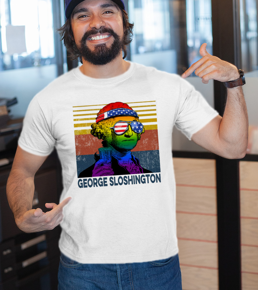 George Sloshington Patriotic Beer Celebration With American Flag Bandana And Sunglasses T-Shirt