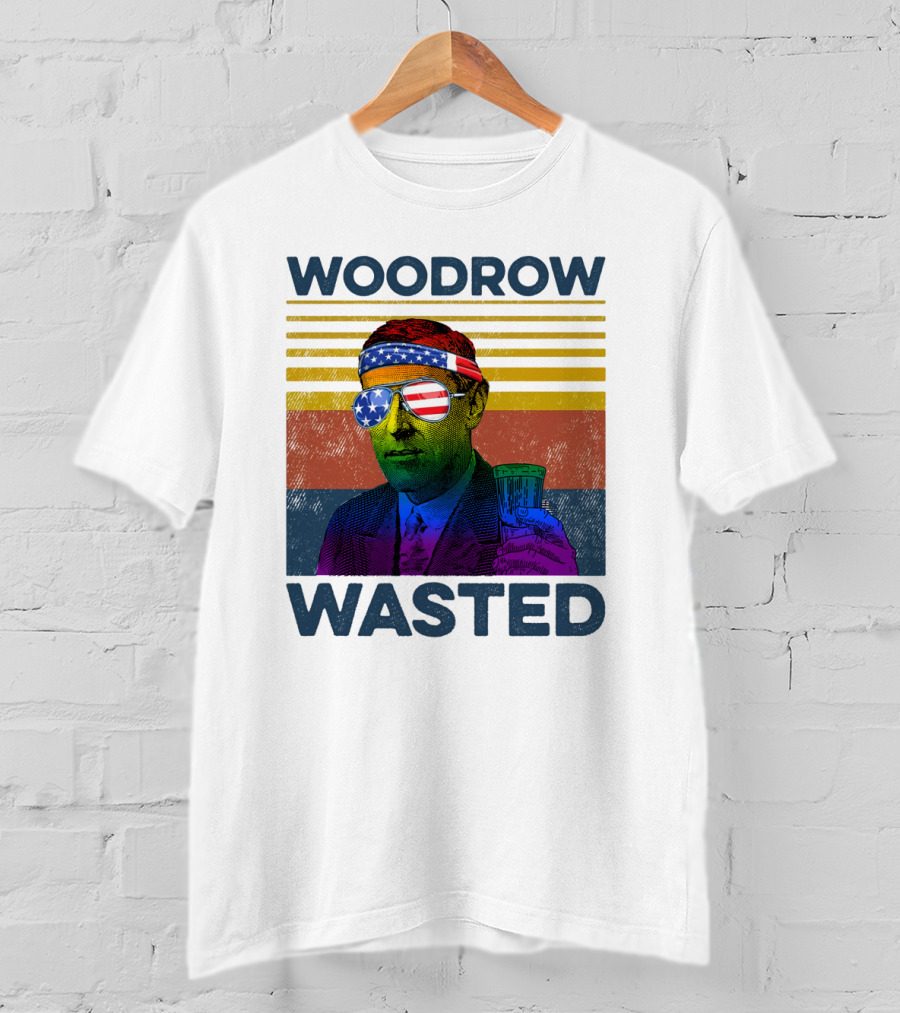 Woodrow Wasted American Flag Sunglasses Beer T-Shirt