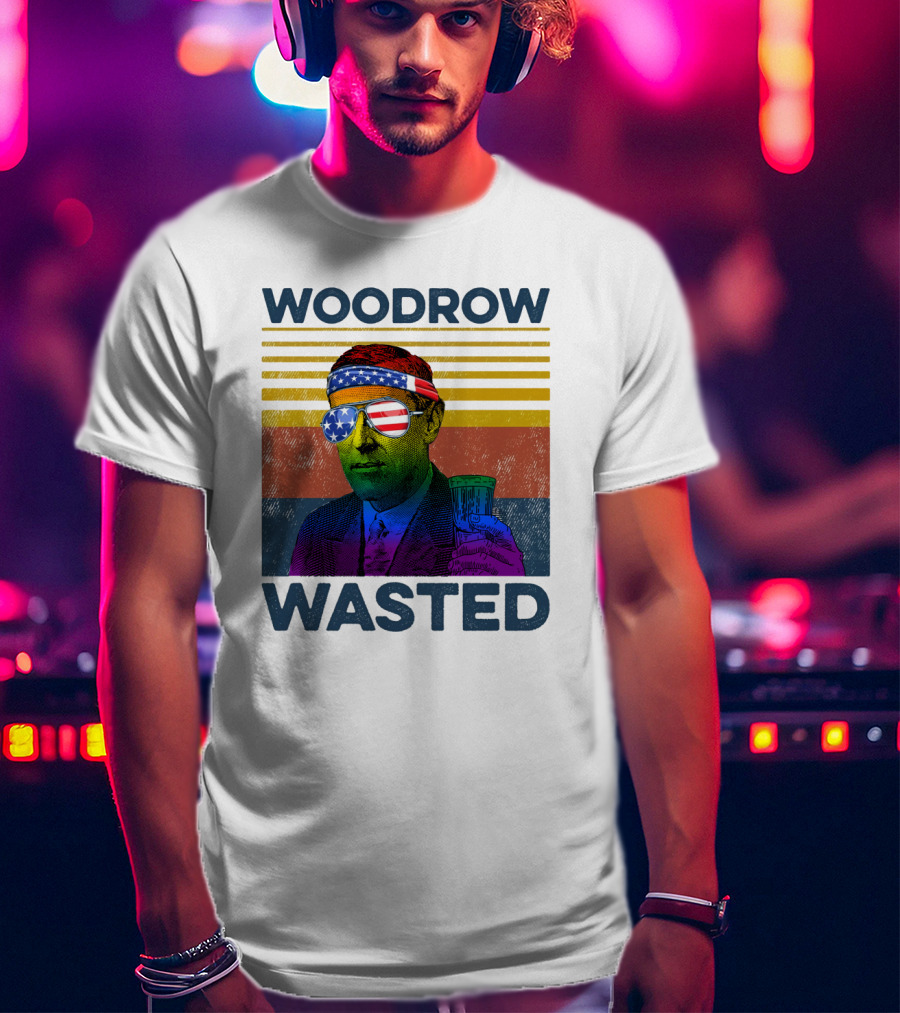 Woodrow Wasted American Flag Sunglasses Beer T-Shirt