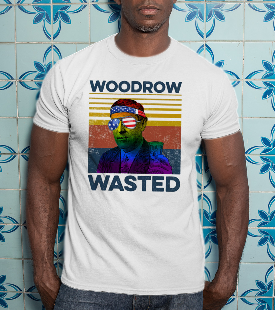 Woodrow Wasted American Flag Sunglasses Beer T-Shirt
