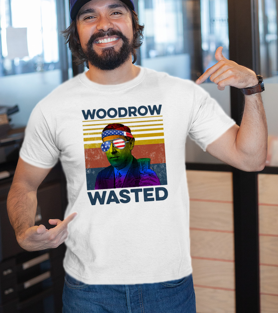 Woodrow Wasted American Flag Sunglasses Beer T-Shirt