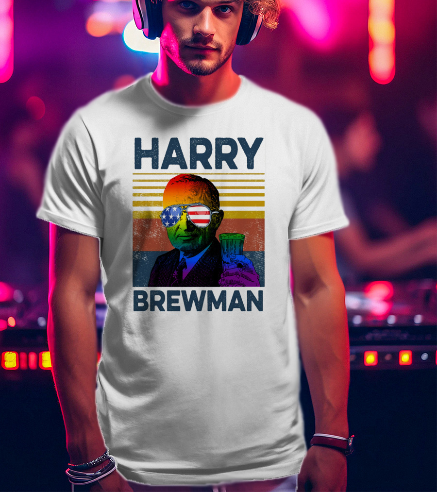 HARRY BREWMAN Patriotic Sunglasses Beer Drink T-Shirt