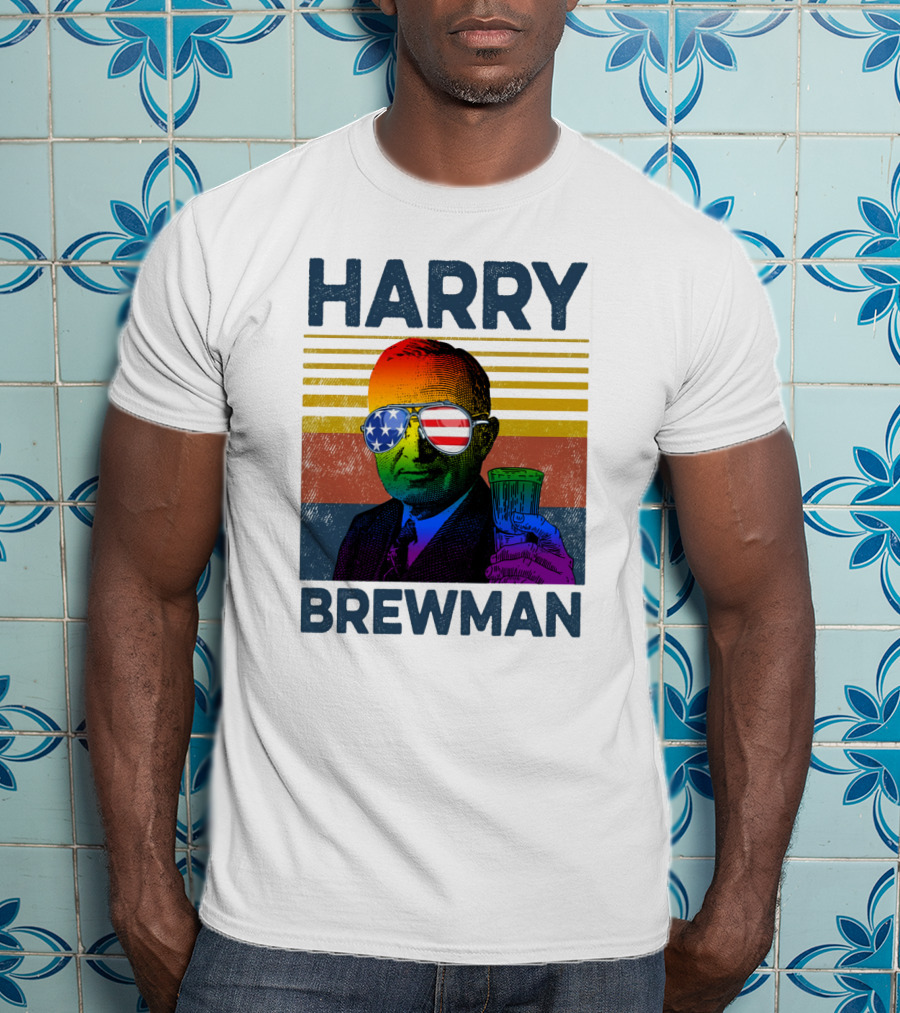 HARRY BREWMAN Patriotic Sunglasses Beer Drink T-Shirt