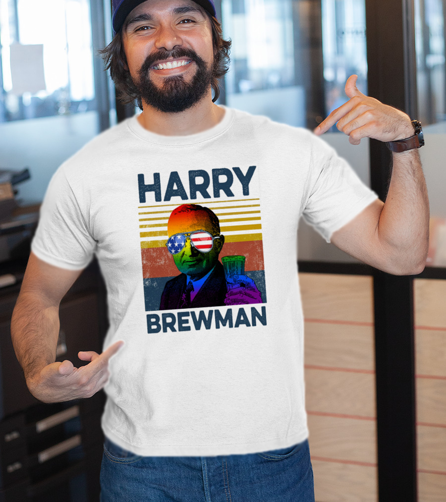 HARRY BREWMAN Patriotic Sunglasses Beer Drink T-Shirt