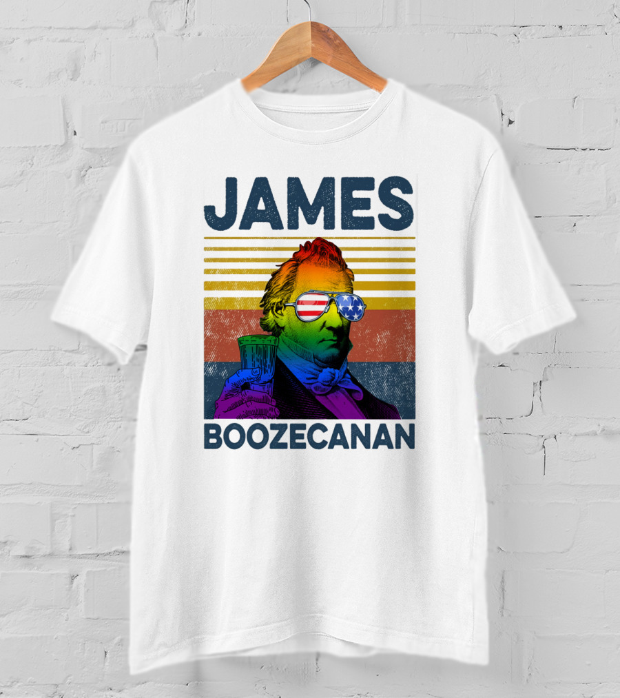 James Boozecanan American Flag Sunglasses With Beer Drink Rainbow T-Shirt