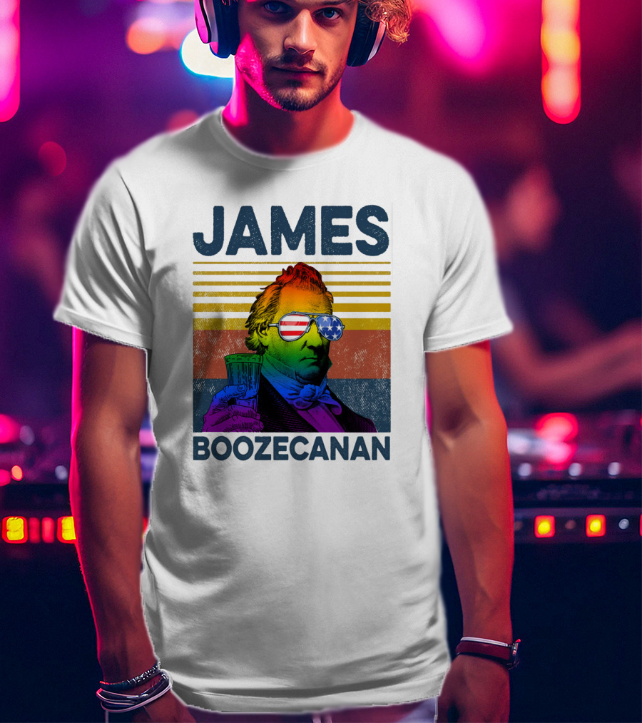 James Boozecanan American Flag Sunglasses With Beer Drink Rainbow T-Shirt