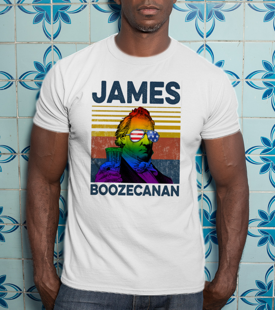 James Boozecanan American Flag Sunglasses With Beer Drink Rainbow T-Shirt