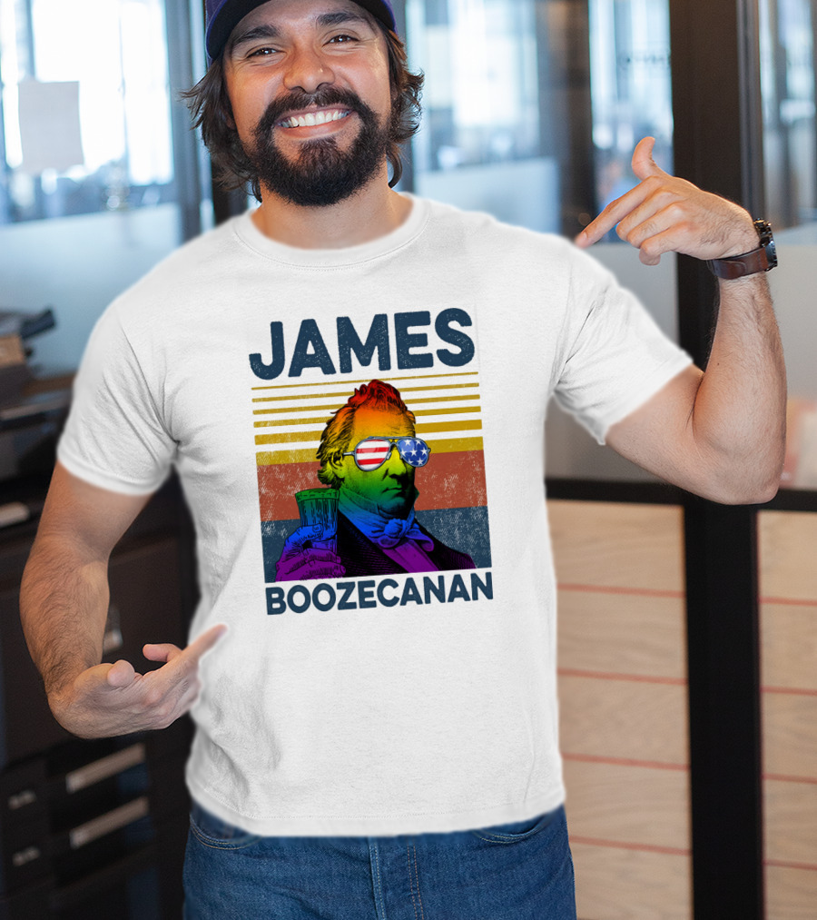 James Boozecanan American Flag Sunglasses With Beer Drink Rainbow T-Shirt
