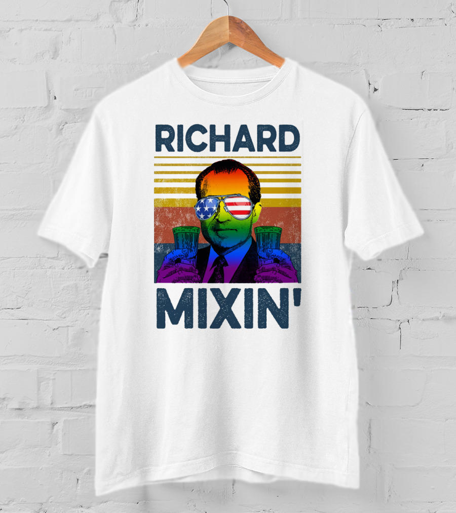 Richard Mixin' Beer Drink Patriotic Sunglasses Rainbow Stripes T-Shirt