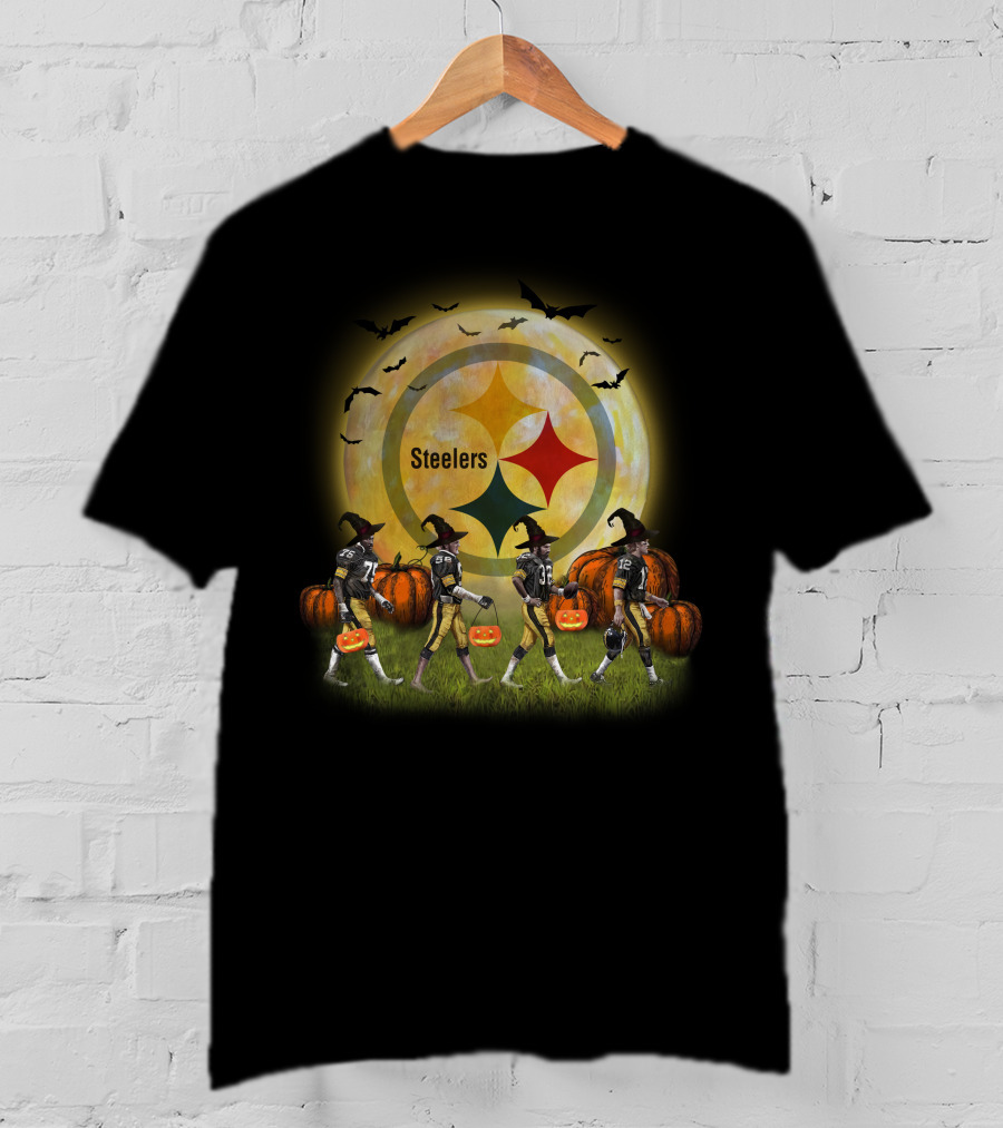 Pittsburgh Steelers Halloween Witch Moon Pumpkin Bats Football Players T-Shirt