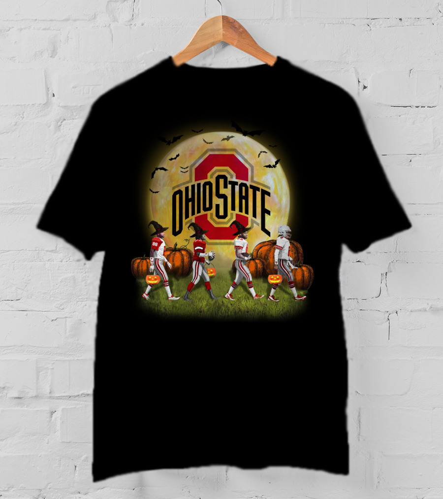 Ohio State Buckeyes Halloween Moon Walk With Pumpkins And Bats T-Shirt