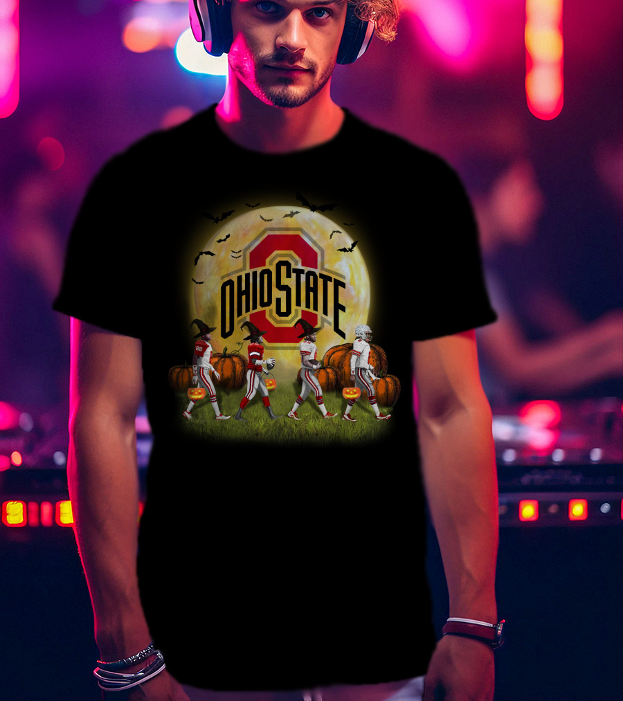 Ohio State Buckeyes Halloween Moon Walk With Pumpkins And Bats T-Shirt