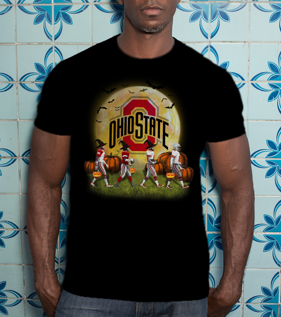 Ohio State Buckeyes Halloween Moon Walk With Pumpkins And Bats T-Shirt